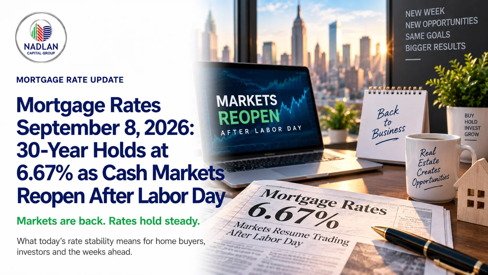 Mortgage Rates September 8, 2026: 30-Year Holds at 6.67% as Cash Markets Reopen After Labor Day
